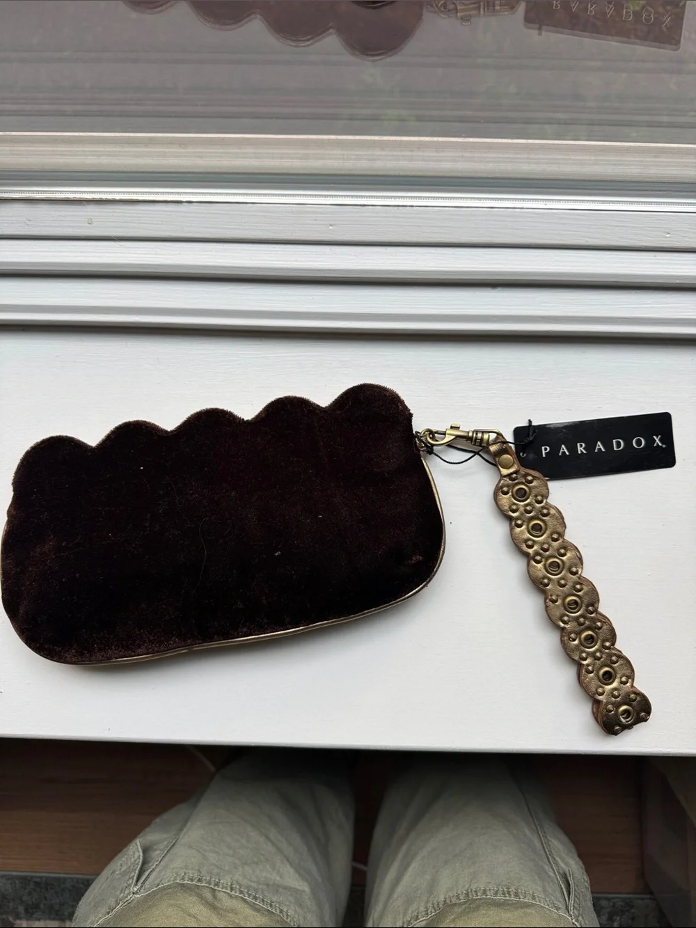 Paradox Brown Velvet Studded Clutch with Gold Accents